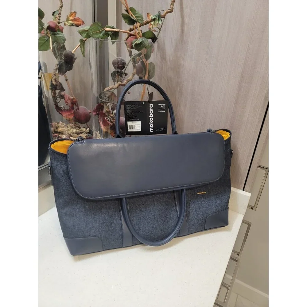 Mokobara The Cabin Duffle Work Bag Leather Water Resistant 15" Laptop Blue New - Picture 2 of 15